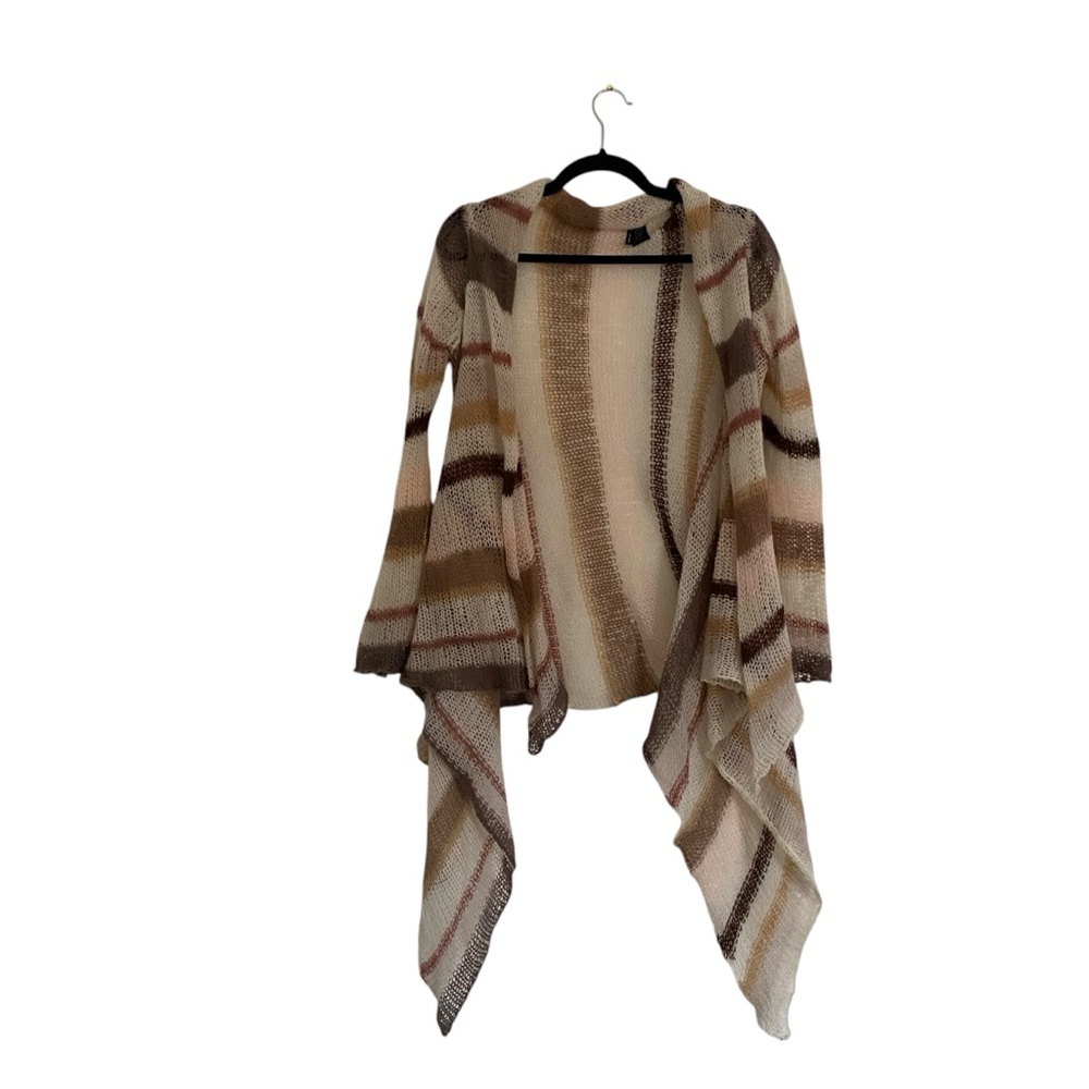 Love Stitch Loose Knit‎ Large Cream Brown Stripes Fairy Mohair Cardigan - Picture 3 of 8